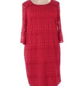 Used R&K red Lace Crochet Shift dress, bell sleeves, size 16W, stretch.